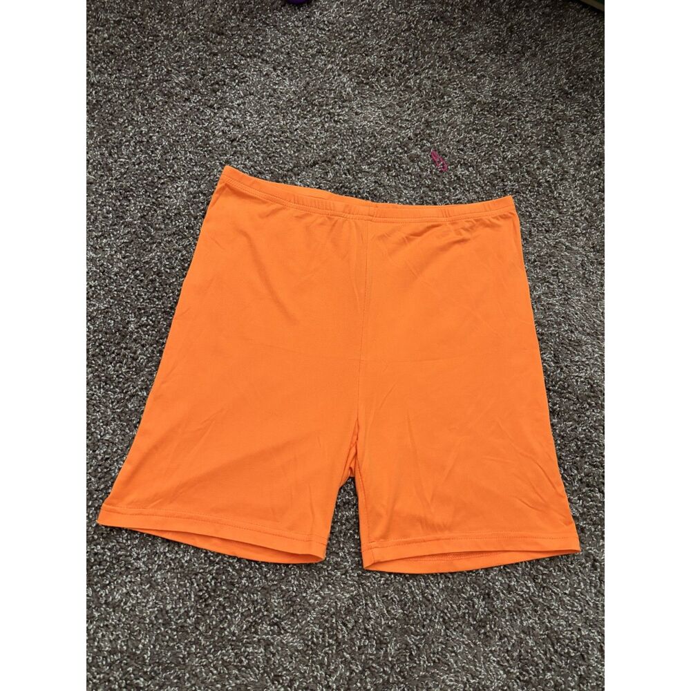 SHEIN Large Orange Biker Shorts High Waisted Stretch Athletic Casual